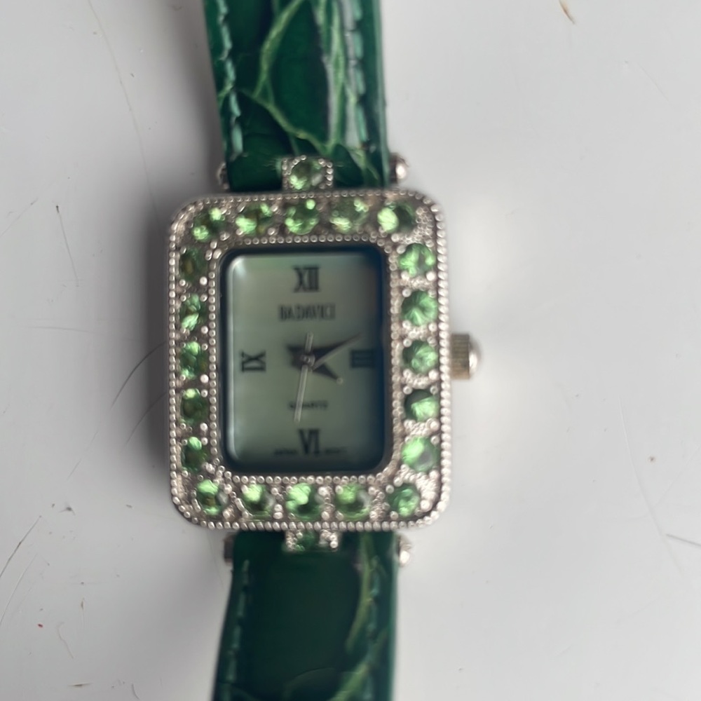 BADAVICI watch Green quartz movement stainless steel case back jewels womens
